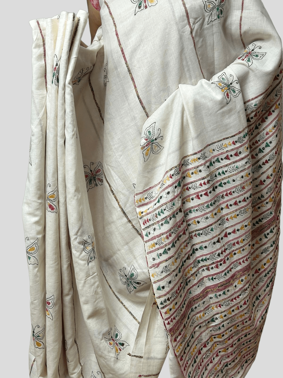 Pure hand kantha work on bengal khesh cotton saree - Thread Root Story