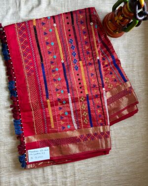 Handloom Maheshwari Cotton Silk Saree with Lambani Hand Embroidery