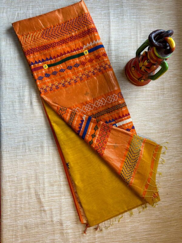 Handloom Maheshwari Cotton Silk Saree with Lambani Hand Embroidery