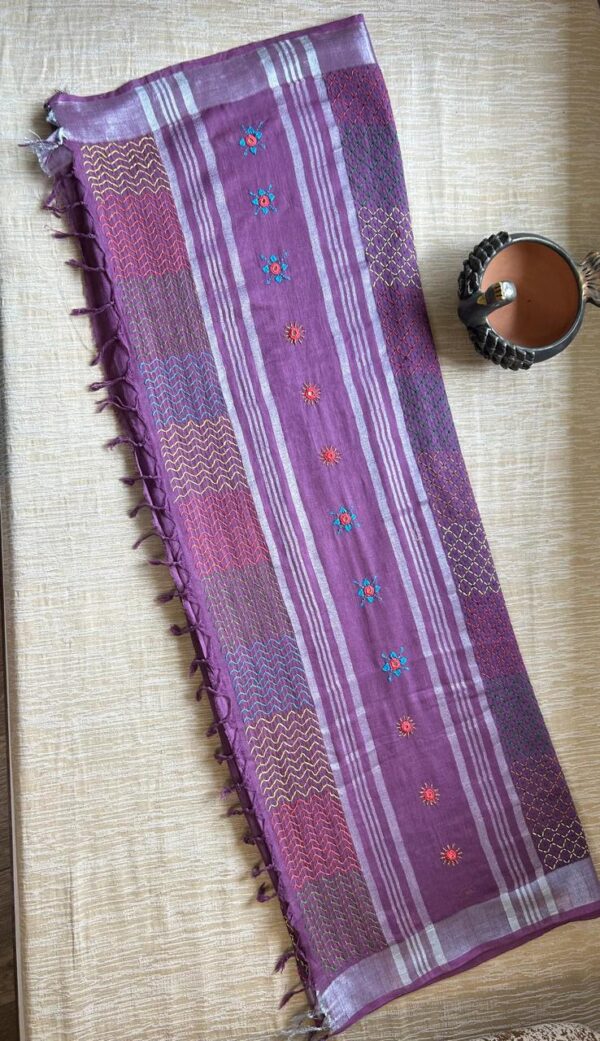 Handloom LENON Saree with LAMBANI Hand Embroidery