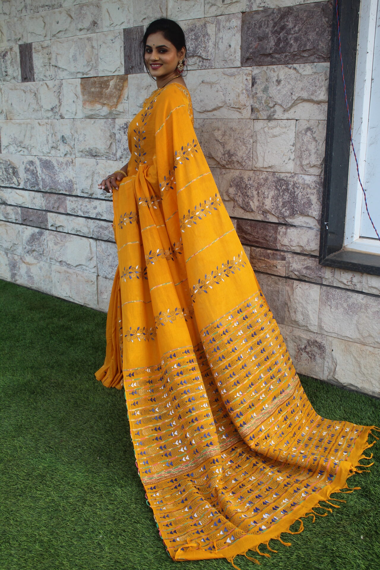 Kantha Cotton Saree with Pure Hand Embroidery