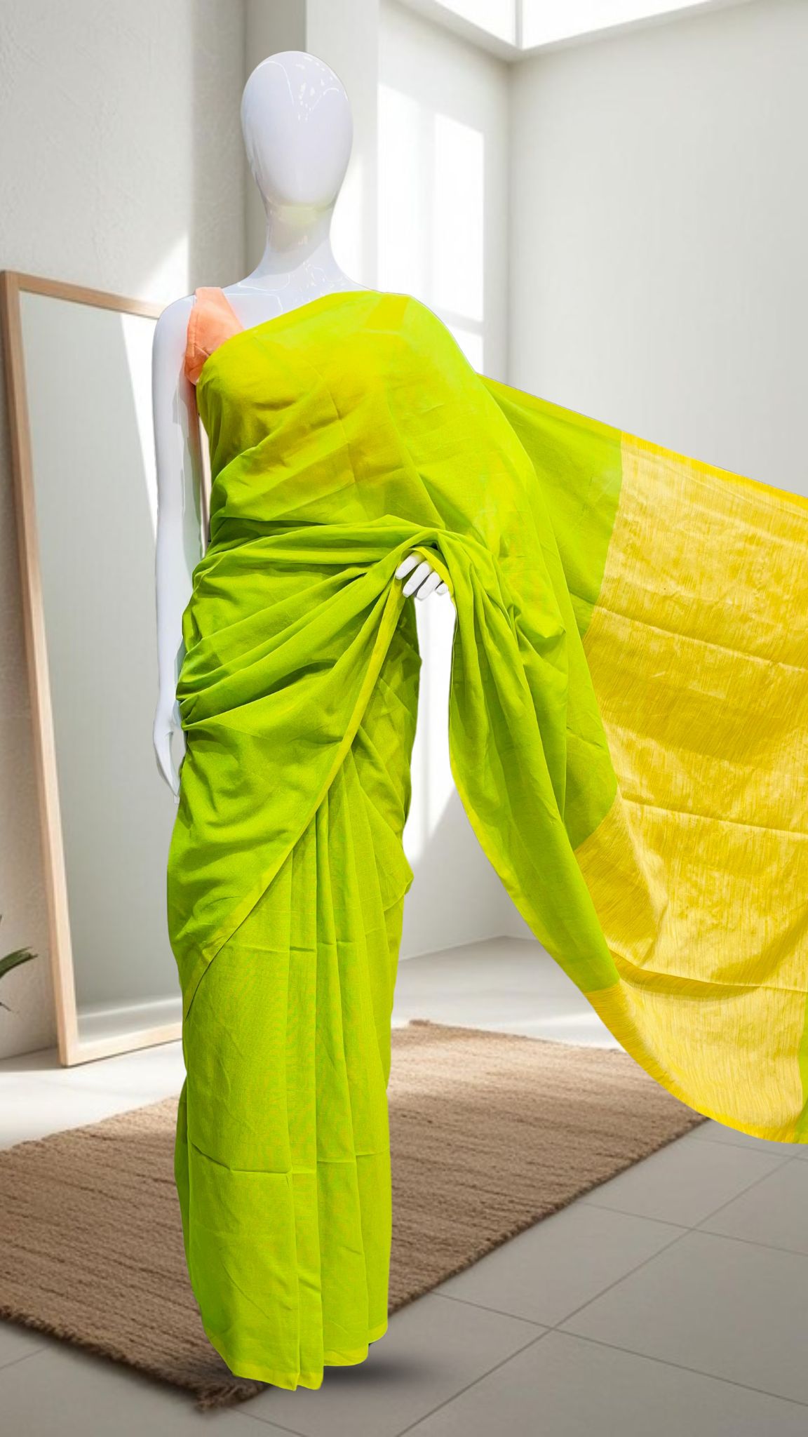 Parrot Green with Yellow Pallu
