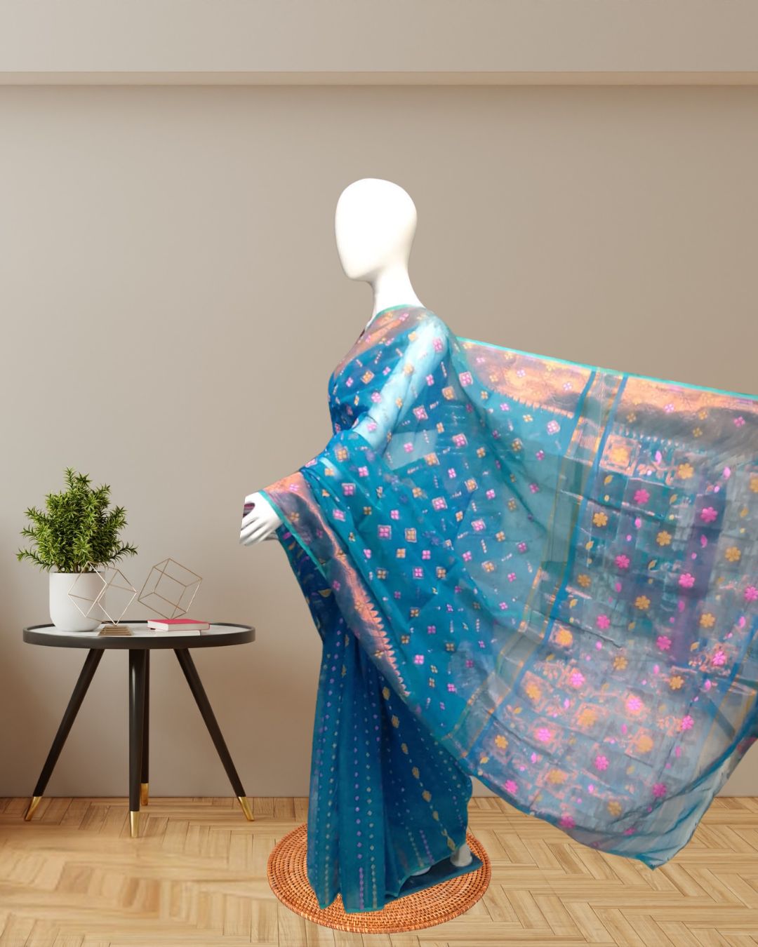 Copper Jamdani Woven Saree with Traditional Motifs pallu