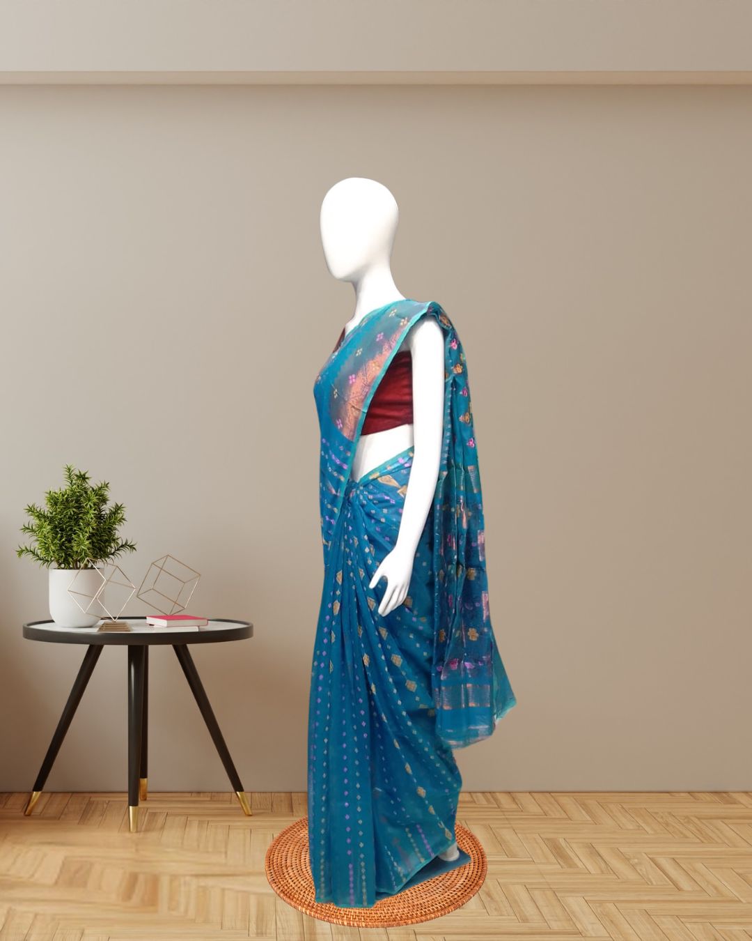 Copper Jamdani Woven Saree with Traditional Motifs