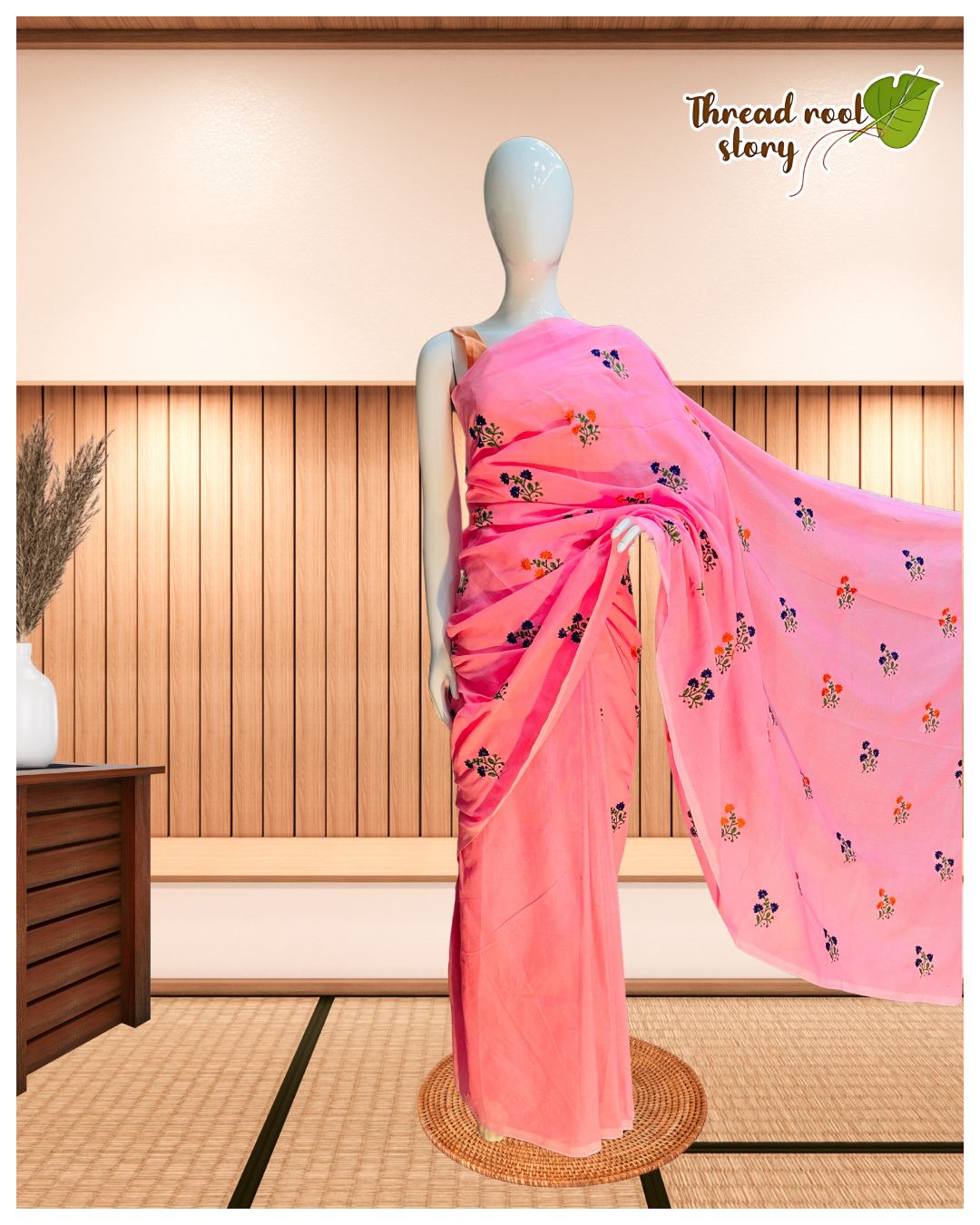 Cotton Saree with Embroidery Work – Light Pink