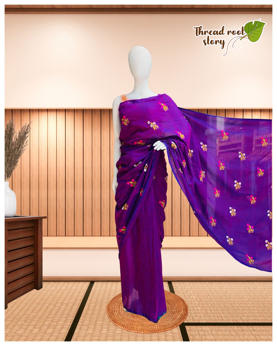 Cotton Saree with Embroidery Work – Purple