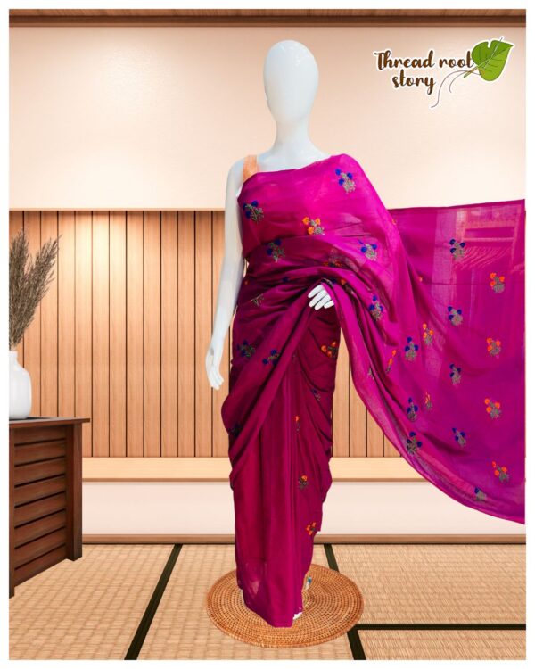 Cotton Saree with Embroidery Work – Wine