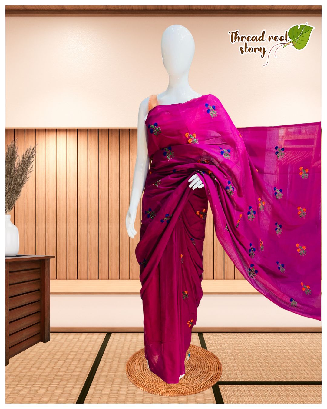 Cotton Saree with Embroidery Work – Wine