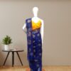 Elegant Blue Cotton Silk Saree with Golden Motifs back