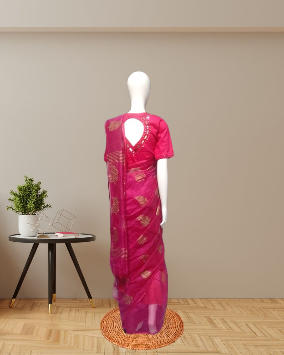 Elegant Pink Cotton Silk Saree with Golden Motifs