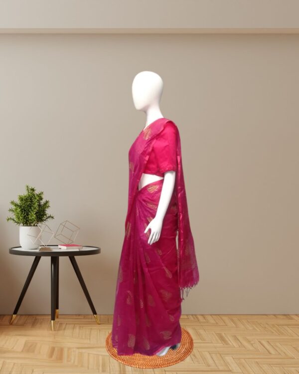 Elegant Pink Cotton Silk Saree with Golden Motifs side