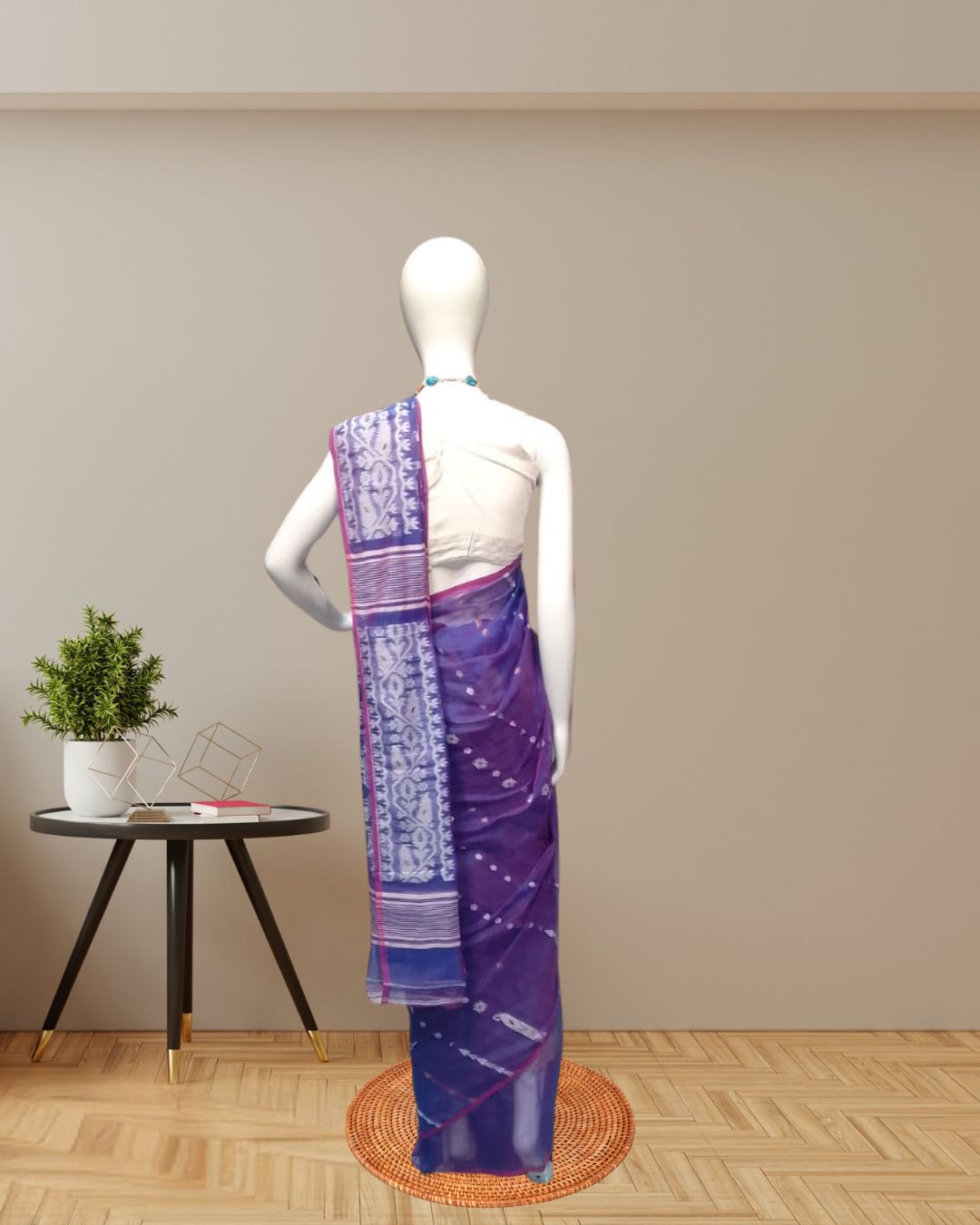 Exquisite Purple Jamdani Saree with Intricate White Weave back