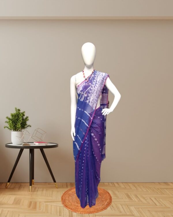 Exquisite Purple Jamdani Saree with Intricate White Weave front