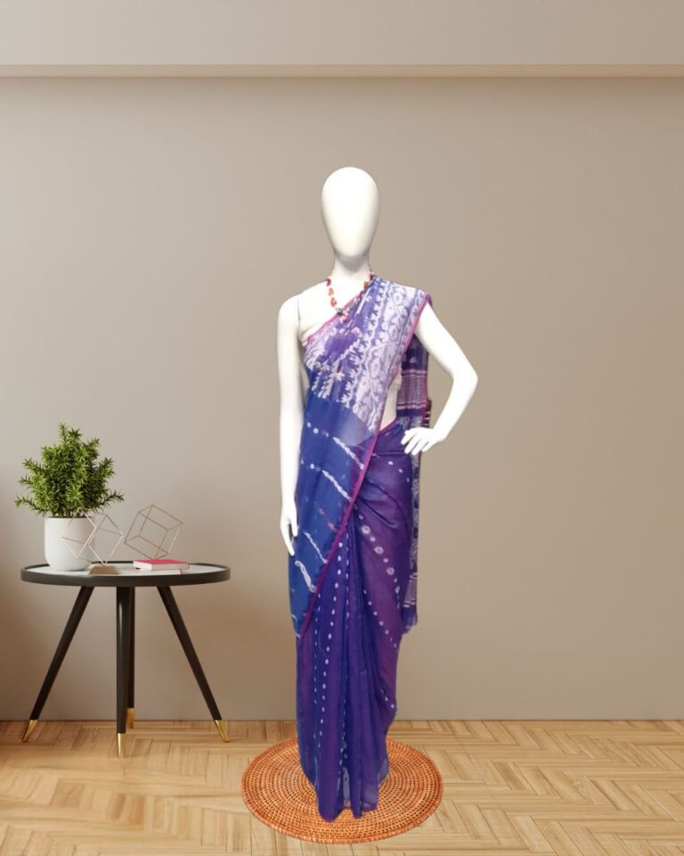 Exquisite Purple Jamdani Saree with Intricate White Weave front