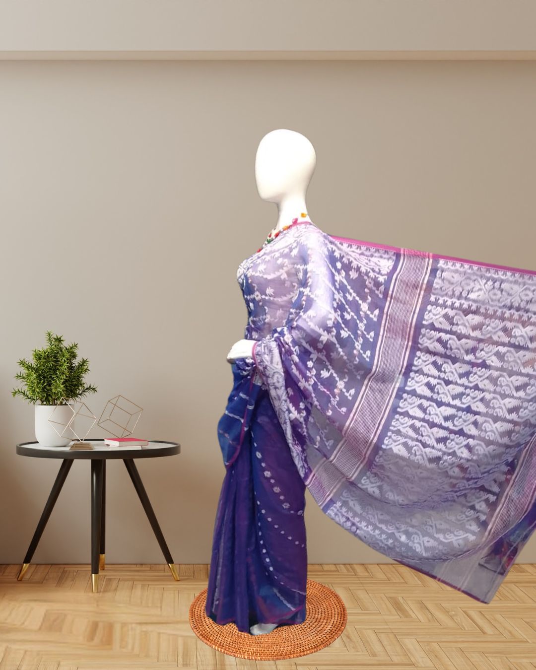 Exquisite Purple Jamdani Saree with Intricate White Weave pallu