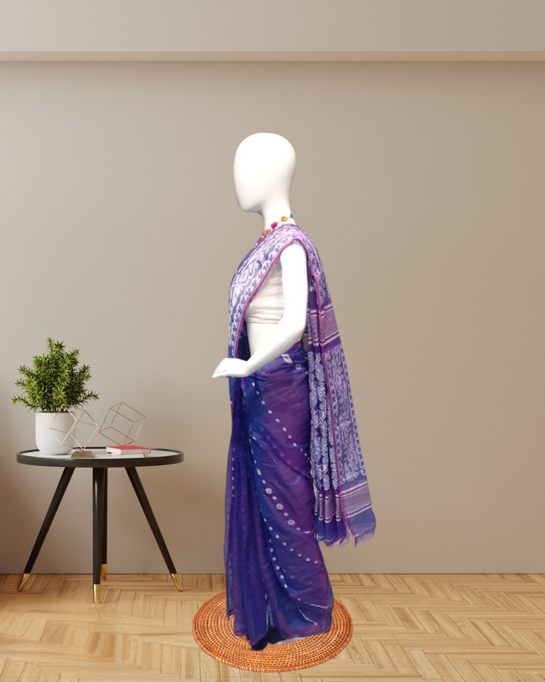 Exquisite Purple Jamdani Saree with Intricate White Weave