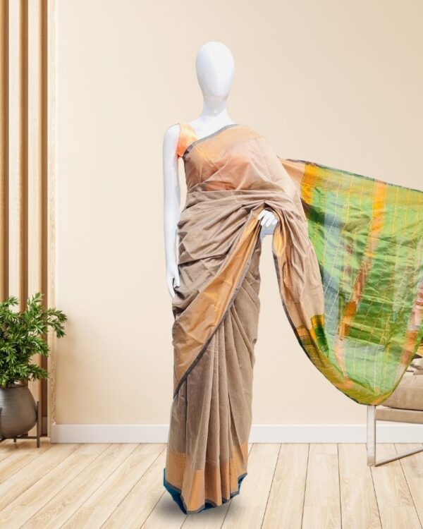 Handloom-Cotton-Saree-Beige-with-Green-Pallu