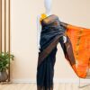 Handloom-Cotton-Saree-Black-with-Orange-Pallu