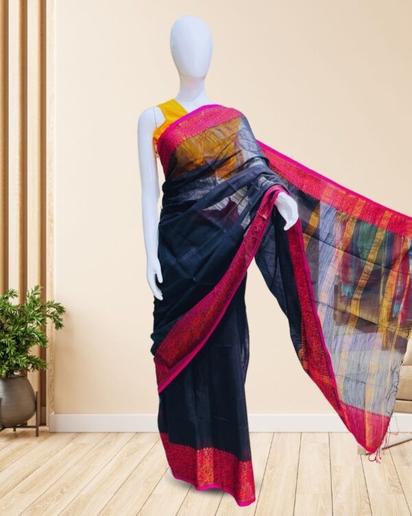 Handloom-Cotton-Saree-Black-with-Pink-Border