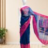 Handloom-Cotton-Saree-Blue-with-Pink-Border