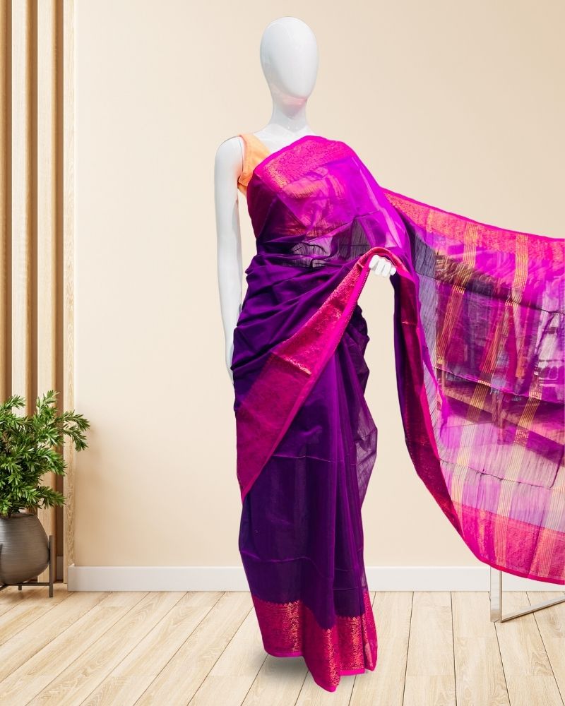 Handloom-Cotton-Saree-Purple-with-Pink-border