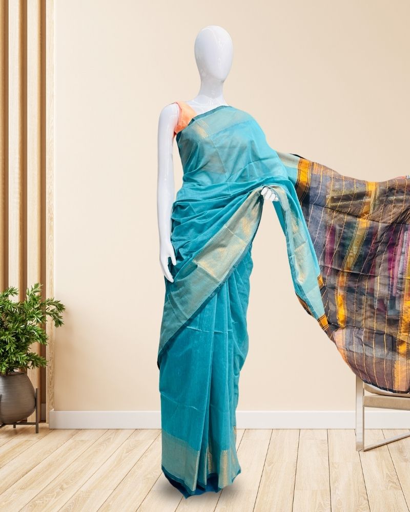Handloom-Cotton-Saree-Skyblue-with-Black-Pallu