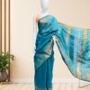 Handloom-Cotton-Saree-Skyblue-with-Golden-Border