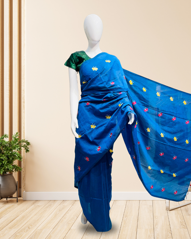 Handloom Cotton Saree with Butterfly Embroidery