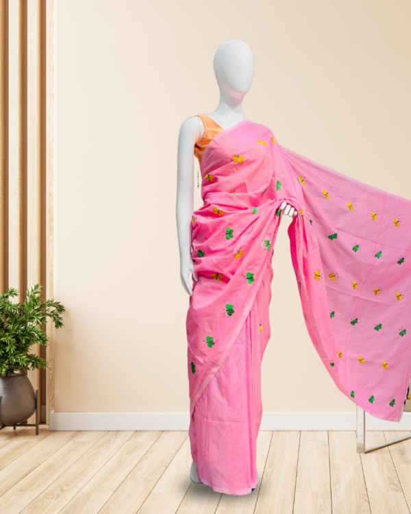 Handloom-Cotton-Saree-with-Buterfly-Embroidery-Pink