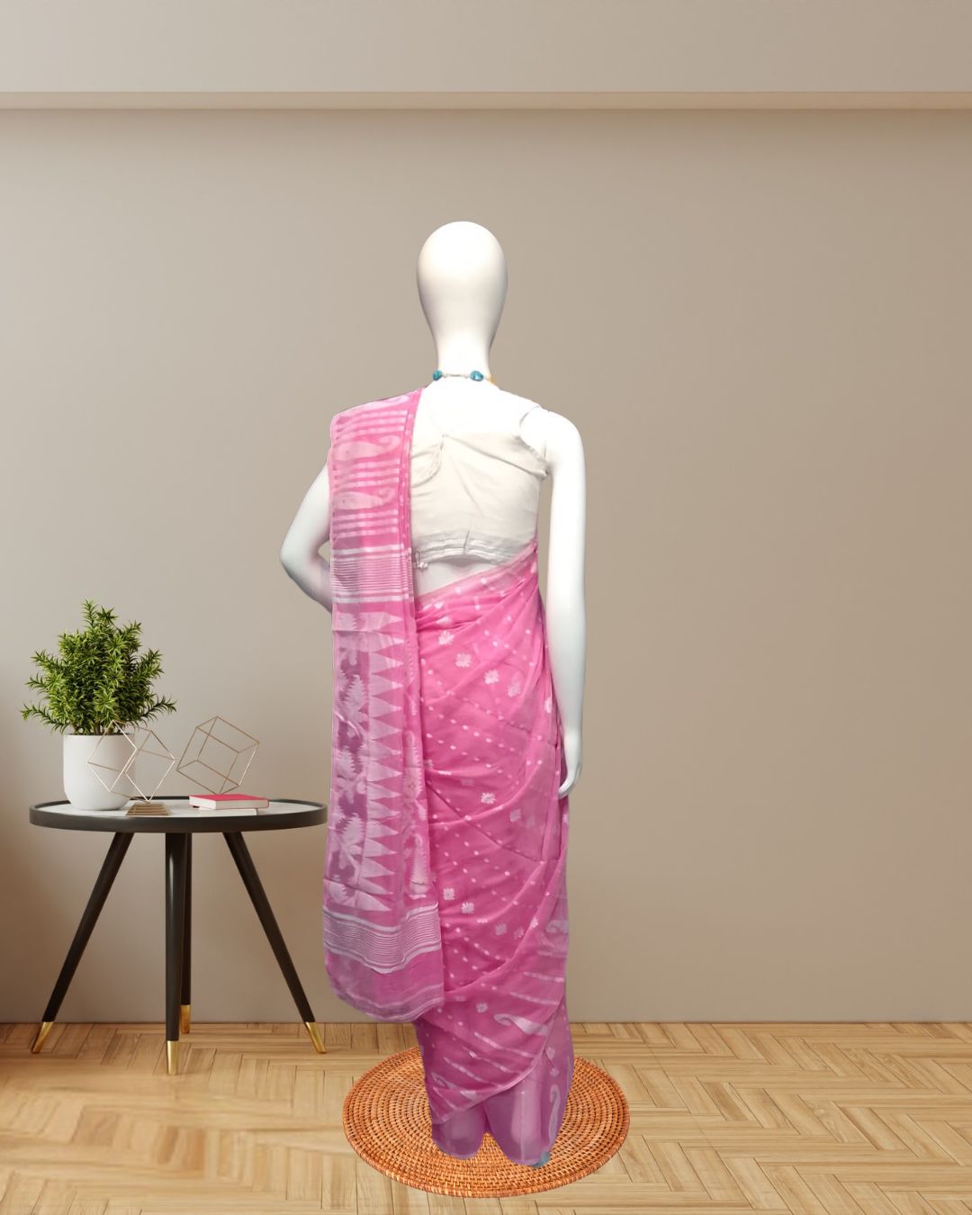 Pink Soft Jamdani Saree back