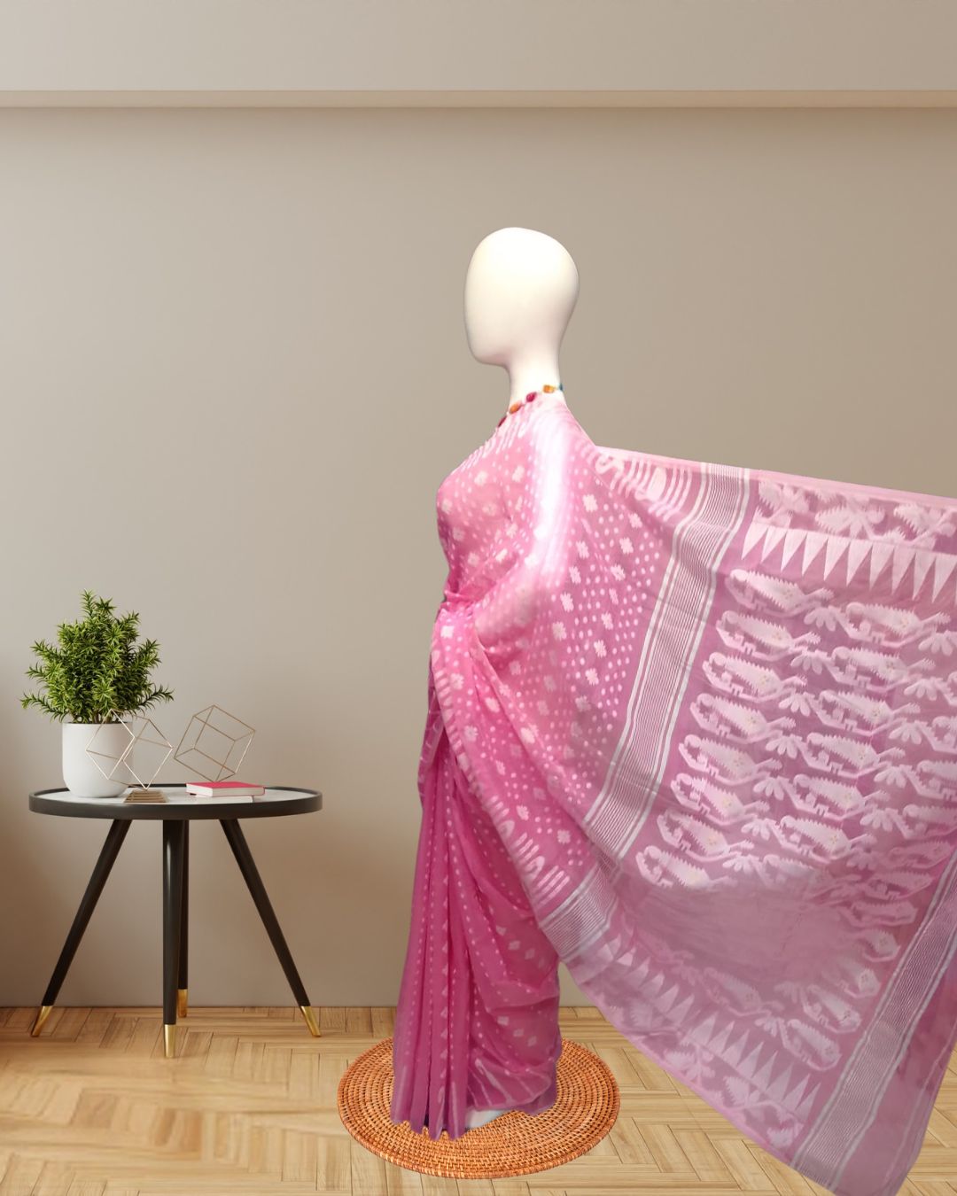 Pink Soft Jamdani Saree pallu