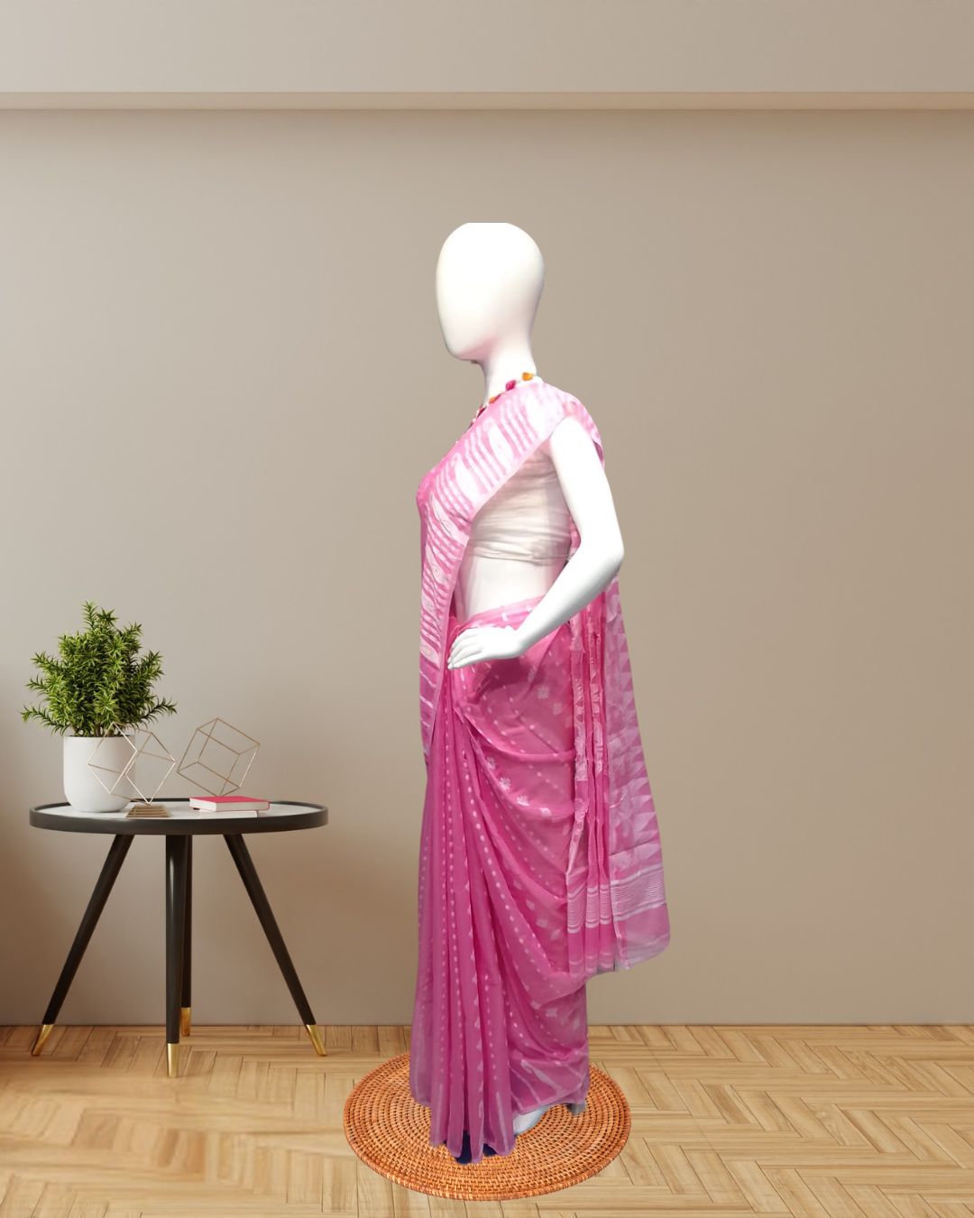 Elegant Pink Soft Jamdani Saree with Subtle White Motifs