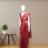 Red Cotton Muslin Saree with White Woven Motifs front