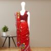 Red-Hand-Painted-Linen-Saree-Back