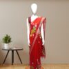 Red-Hand-Painted-Linen-Saree-Front
