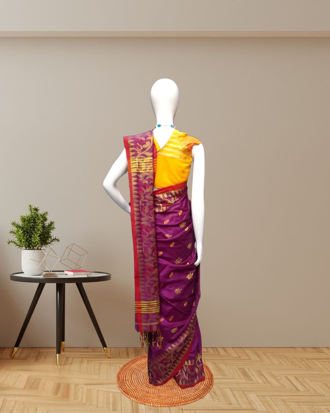 Royal Purple Saree with Golden Motifs back