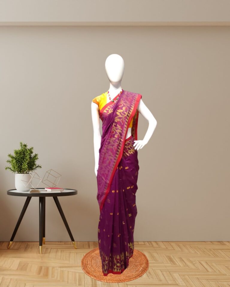 Royal Purple Saree with Golden Motifs front