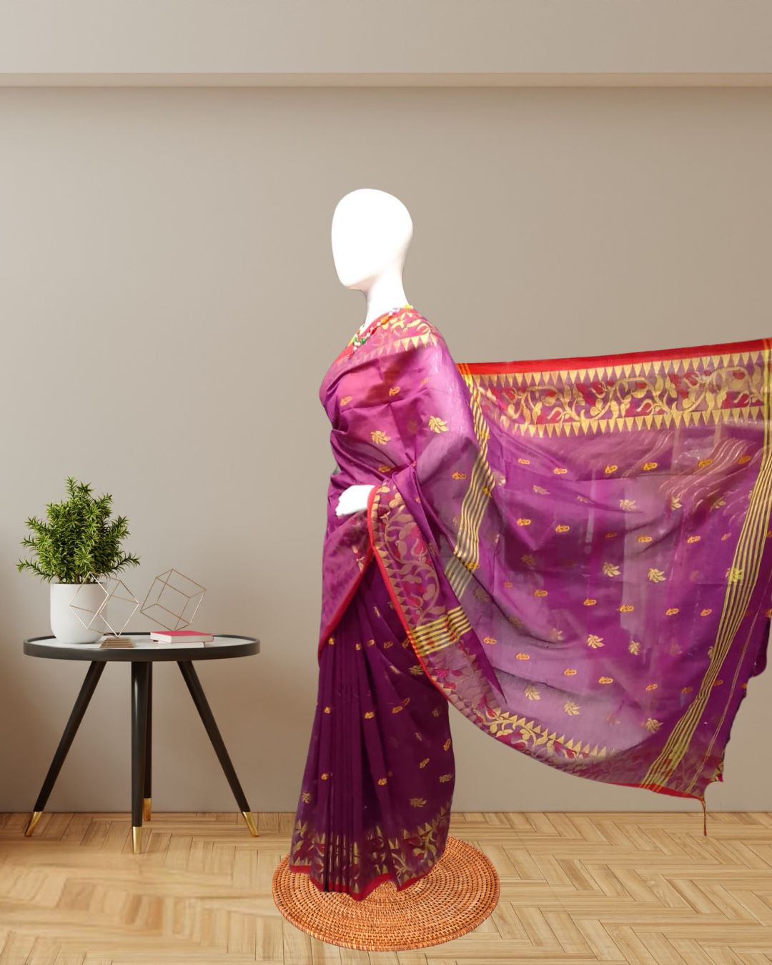 Royal Purple Saree with Golden Motifs pallu