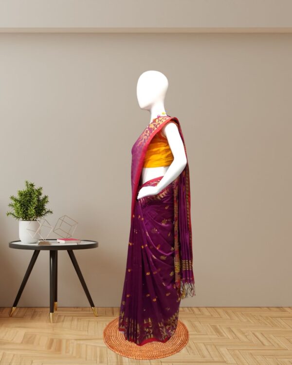 Royal Purple Saree with Golden Motifs side