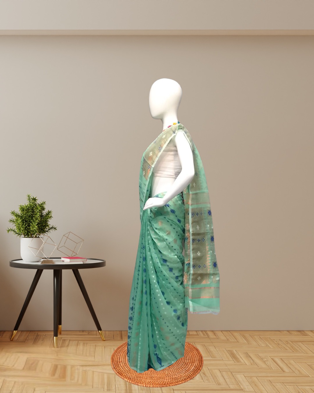 Mint Green Copper Jamdhani Saree