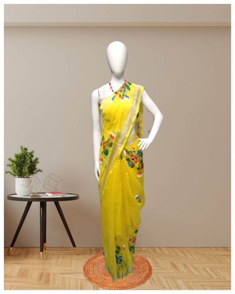 yellow-handpainted-linen-saree-front