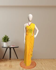 Yellow Cotton Saree with Bold Hand-Printed Lotus Motifs