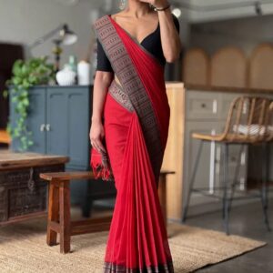 Pure Mercerised Cotton Narayanpeth Saree – Red Edition