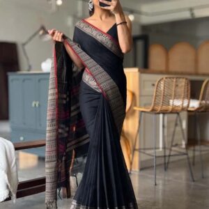 Pure Mercerised Cotton Narayanpeth Saree – Black Edition