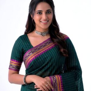 Bottle Green Narayan Peth Pure Cotton Saree