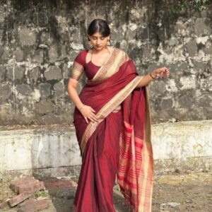 Exclusive Burgundy Narayanpet Pure Cotton Saree