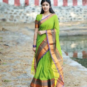 Sudarshini – Narayan Peth Pure Cotton Saree Parrot Green