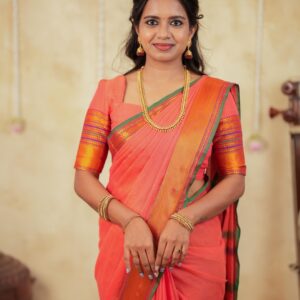 Sudarshini – Narayan Peth Pure Cotton Saree Peach-Orange
